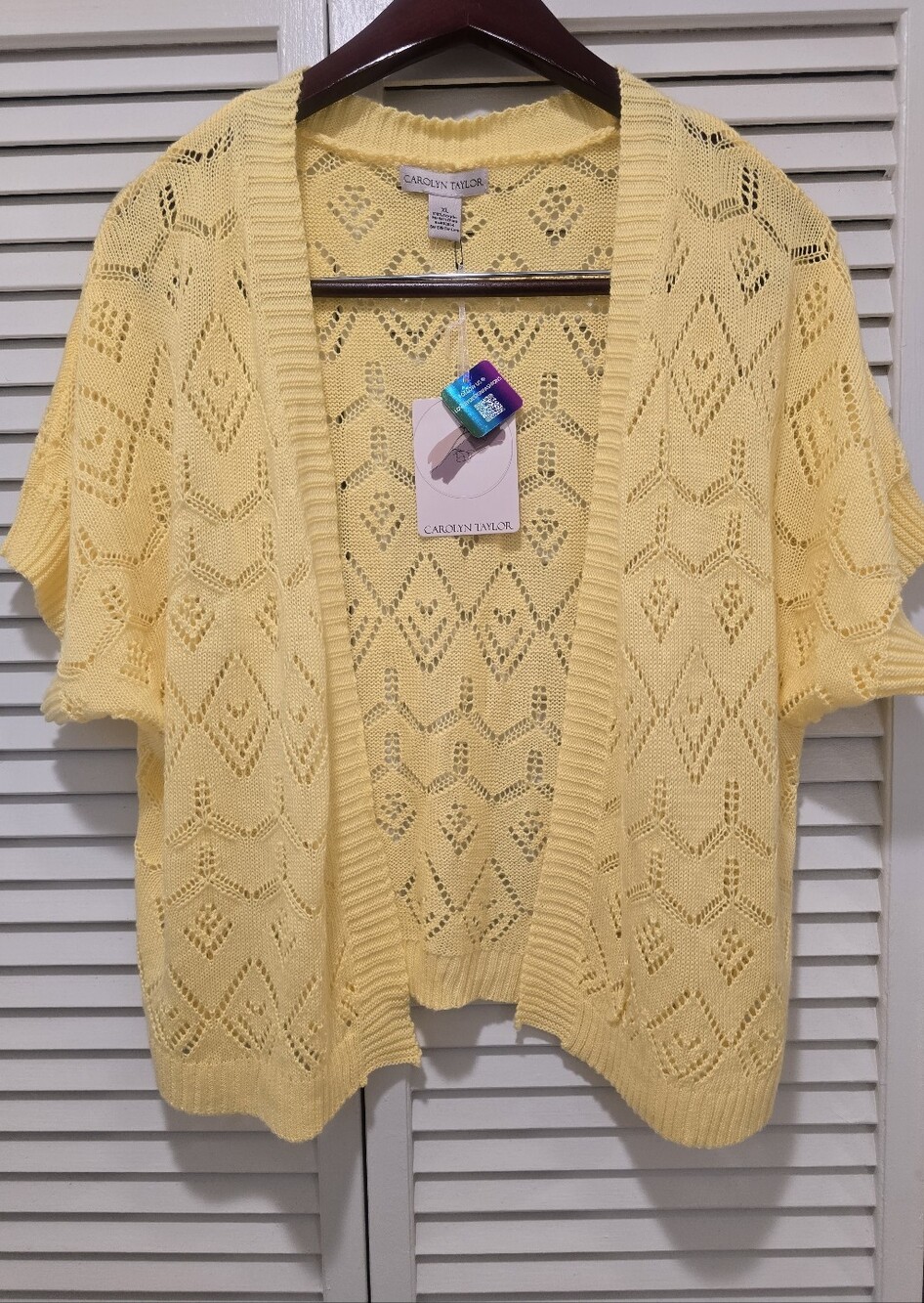 NWT Carolyn Taylor Yellow Short Sleeve Open Front Knit Cardigan Sz XL